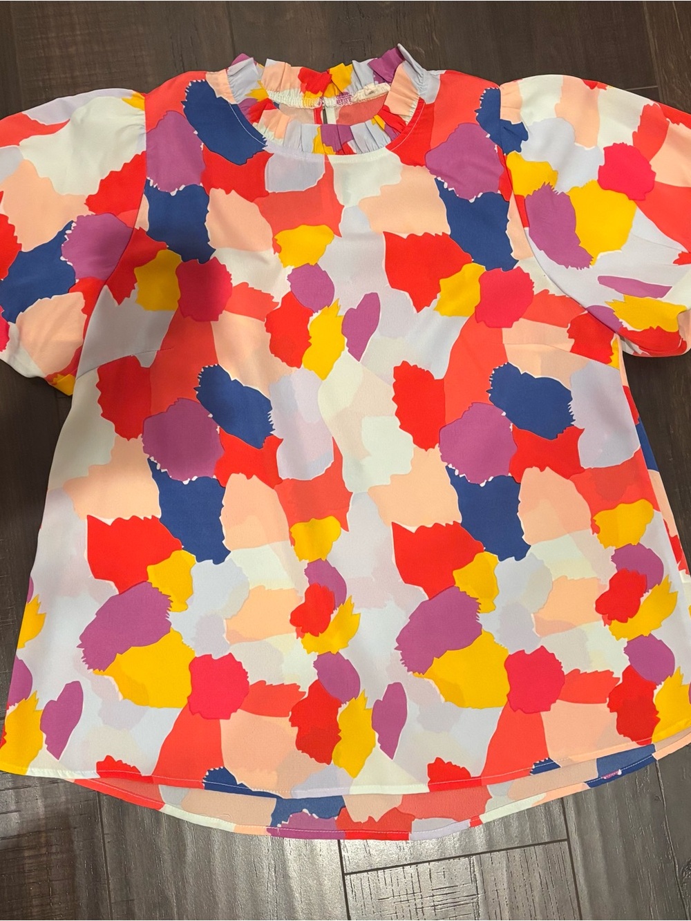 JODIFL Multicolor Abstract Patchwork Puff Sleeve Blouse
